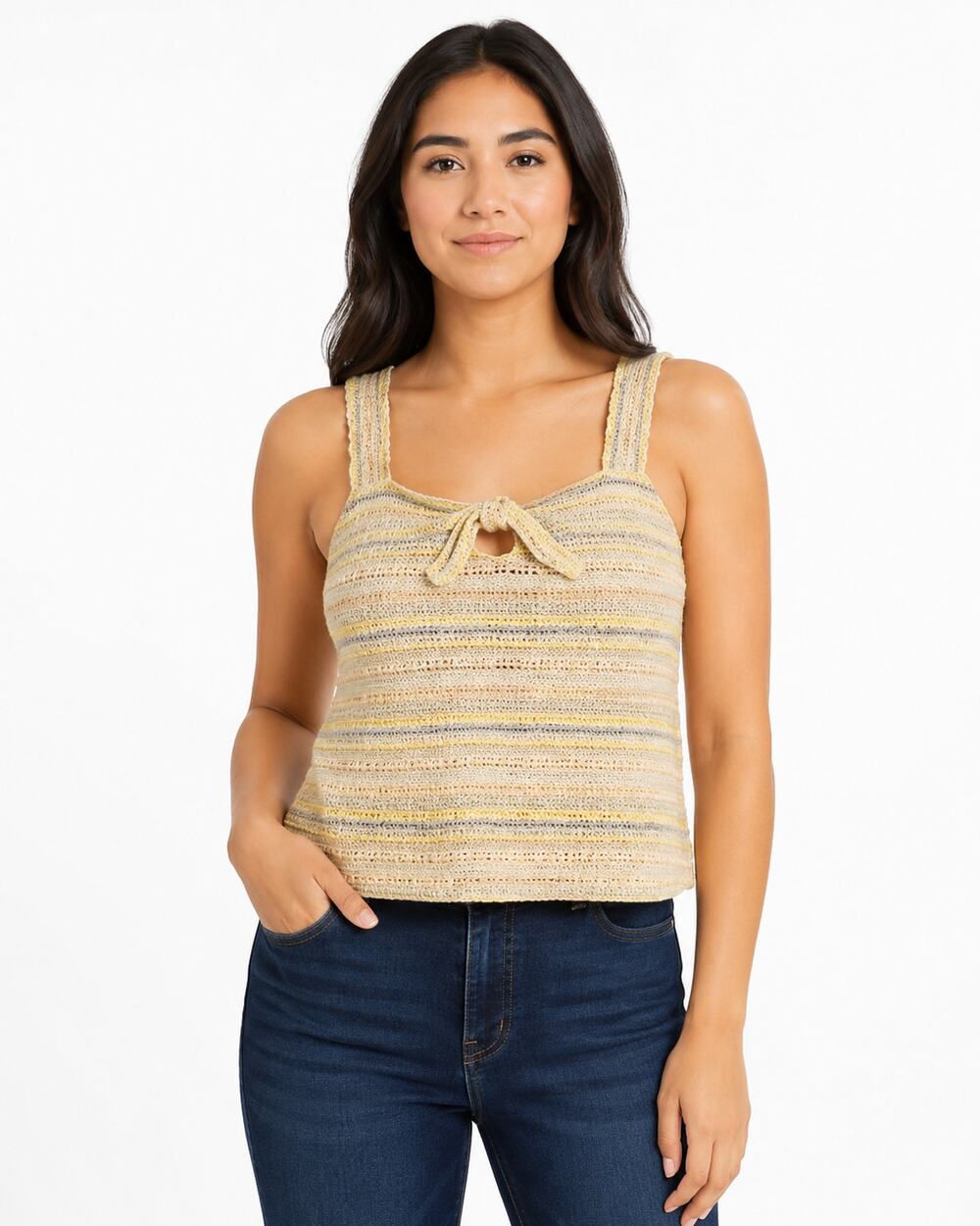 Madewell Texture & Thread Women’s Large Yellow Striped Sleeveless Bow Knit Tank